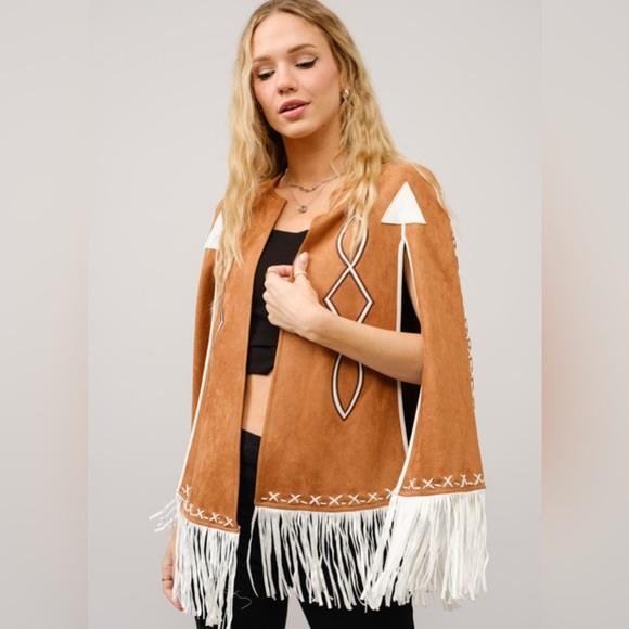 New blue b Light Pink Rose & White Whipstitch Fringe Trim Western Native Cape OS - Picture 12 of 14